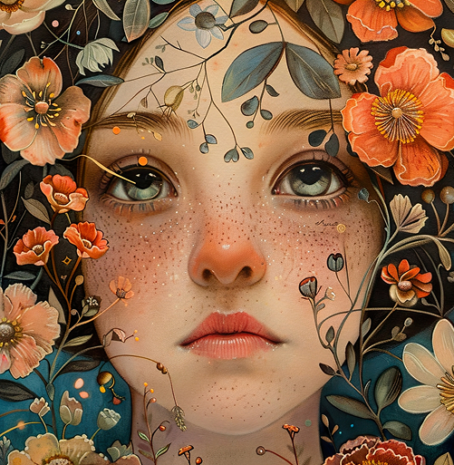 Floral Portrait Art Canvas details-Melriona